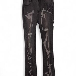 Black and grey flame print jeans Size S #flameprint #denim